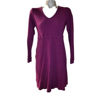 TOAD & CO Purple V Neck‎ Long Sleeve Casual Midi Dress Pockets M Designer Luxury